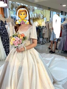 Elegant Traditional Ivory Wedding Gown with Detachable Skirt/Train